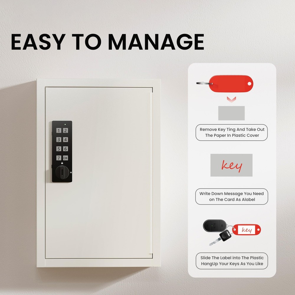 40 Keys Electronic Key Lock Box for Keys with Code Private/Public/Password Hi...