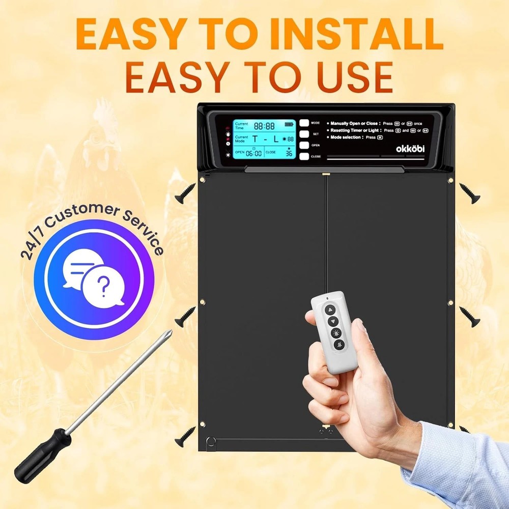 Extra Large Automatic Chicken Coop Door Solar Powered with Remote - LCD Display,