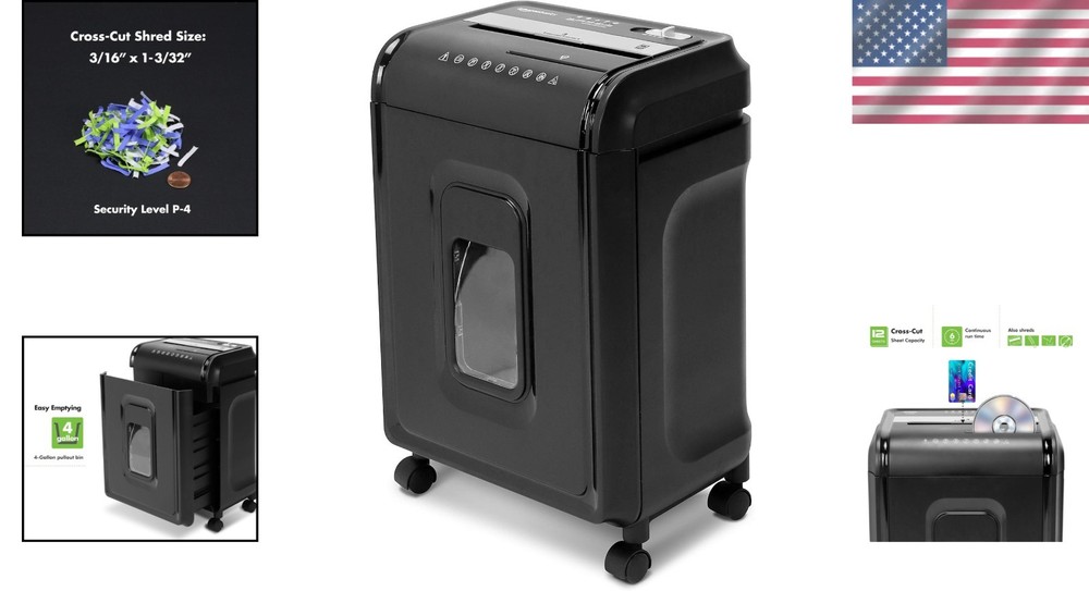 Ultimate Privacy Protector: 12-Sheet Crosscut Shredder with Mobility Casters