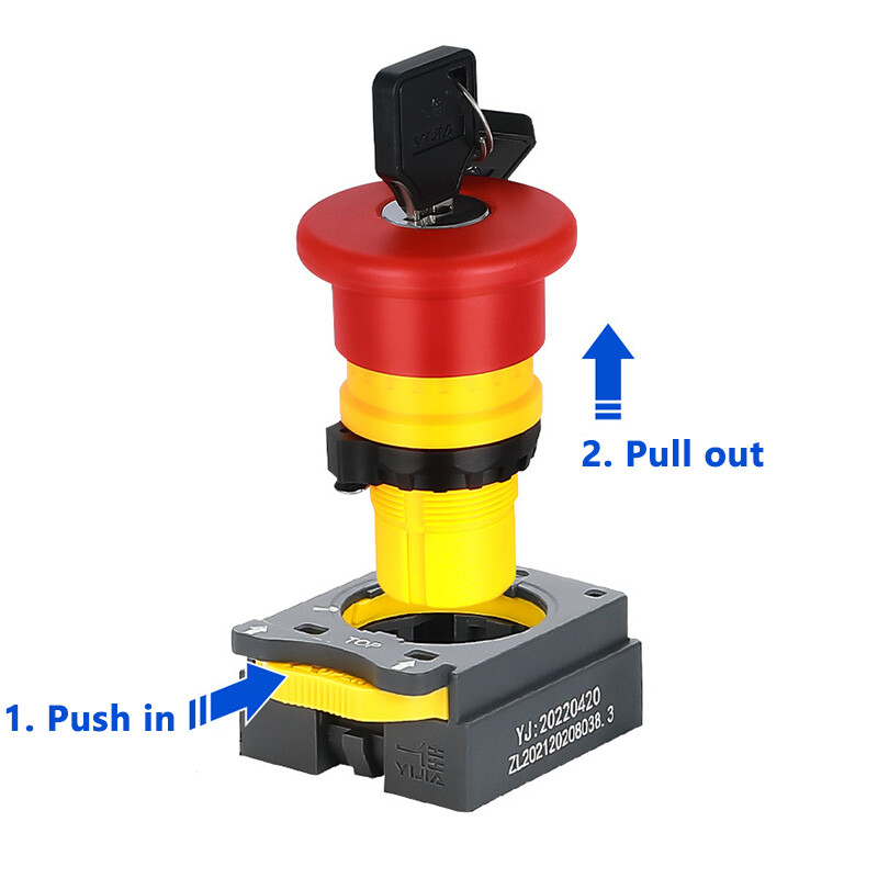 22mm Emergency Stop Key Switch with 2 Keys Latching Security Lock On/Off 10A