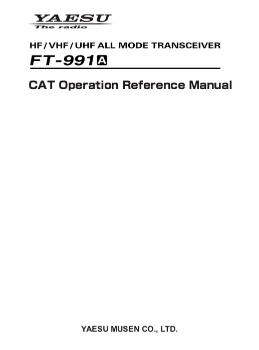 Yaesu FT-991A Transceiver OWNER'S MANUAL and REFERENCE MANUAL