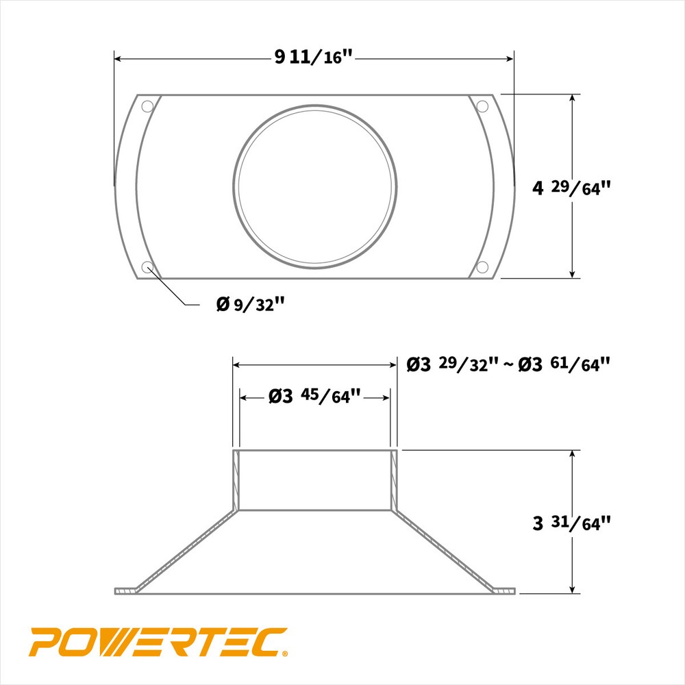 POWERTEC Rectangular Dust Hood for 4-Inch Hose (70150)