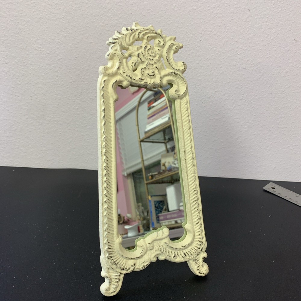 Whitewashed Decorative Mirror- Heavy Cast iron
