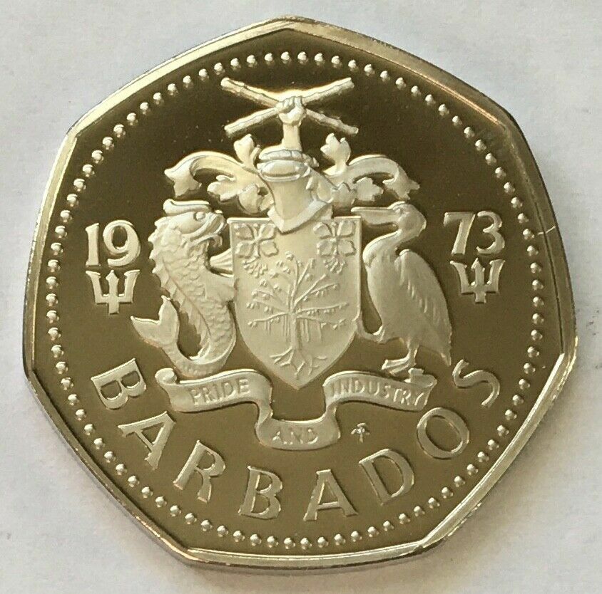 1973 Barbados Septagonal Proof $1-Flying Fish