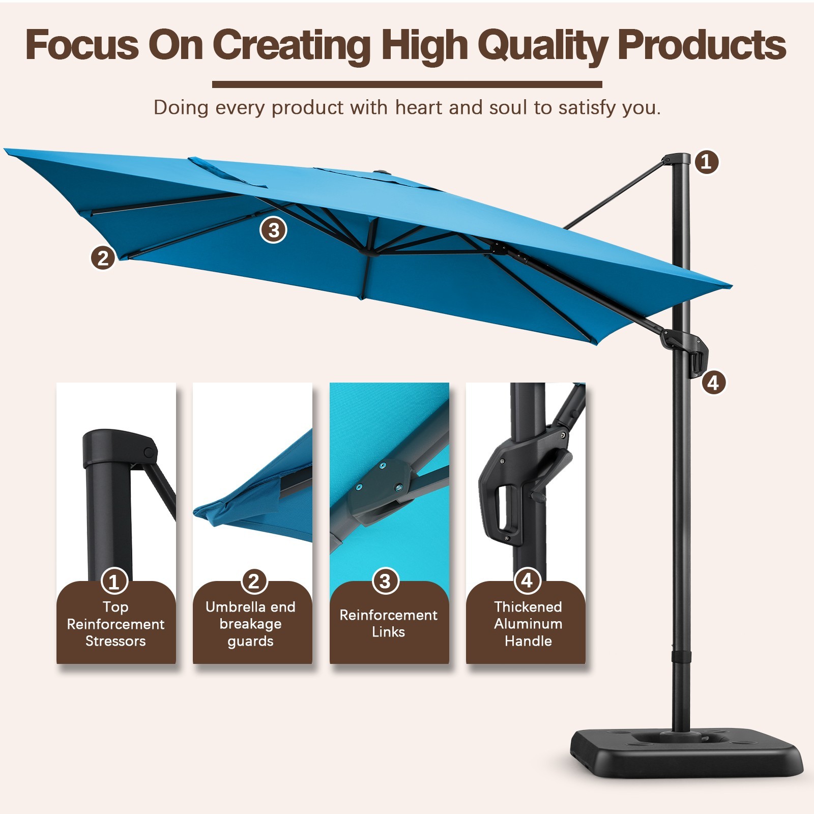 10x10ft Patio Umbrella Outdoor Cantilever Umbrella UV-Protective Sunshade Canopy
