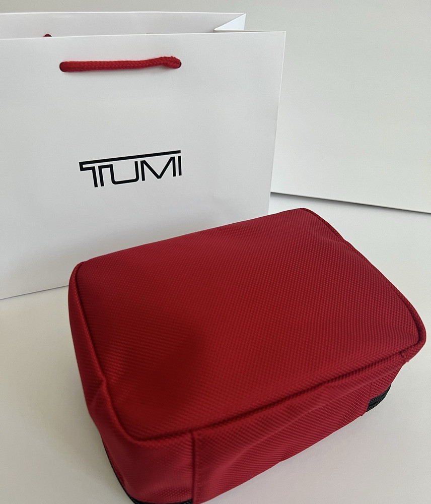 Tumi Red Black Cube Travel Pouch Accessory Zipper Bag