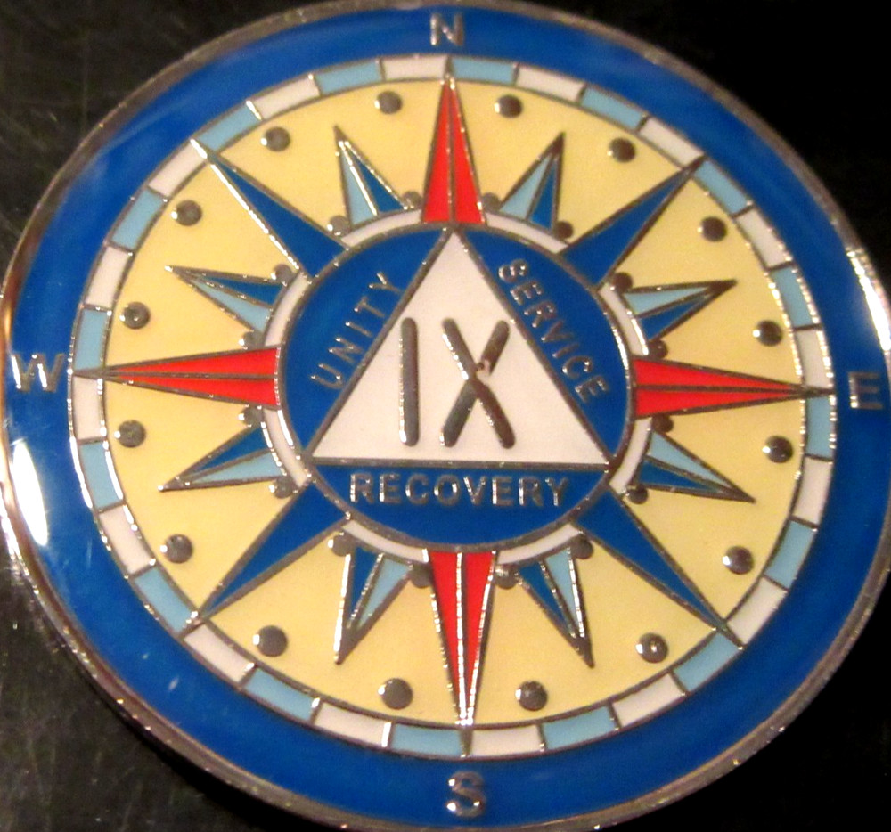 Alcoholics Anonymous medallion year 9 Compass AA Sober Chip token