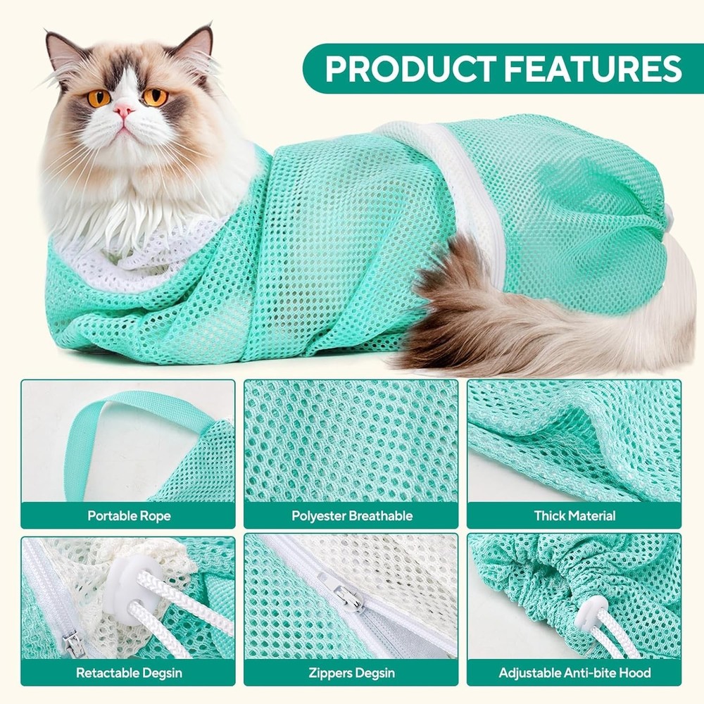 Cat Bag for Bath Adjustable Breathable Mesh Pet Restraint Bag