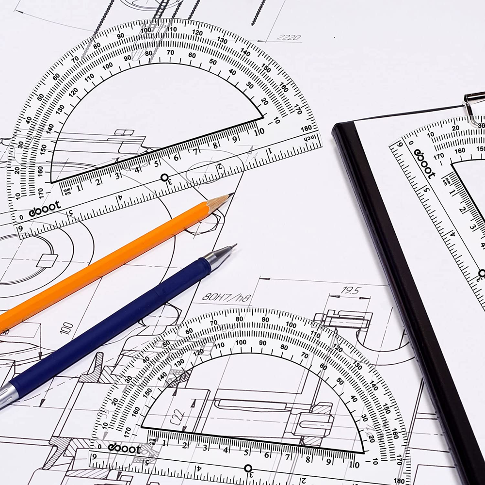24 Pack Plastic Protractors Bulk Math Protractor 180 Degrees 6 Inch, Clear