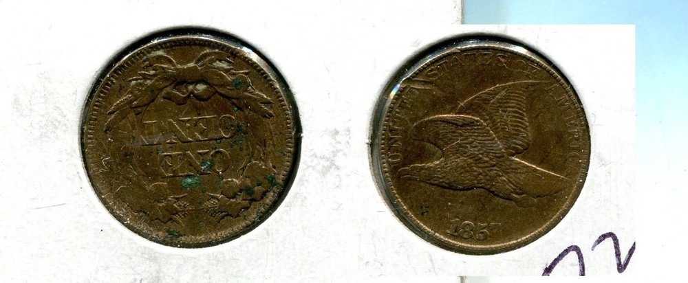 1857 FLYING EAGLE PENNY AU CORROSION 7201T
