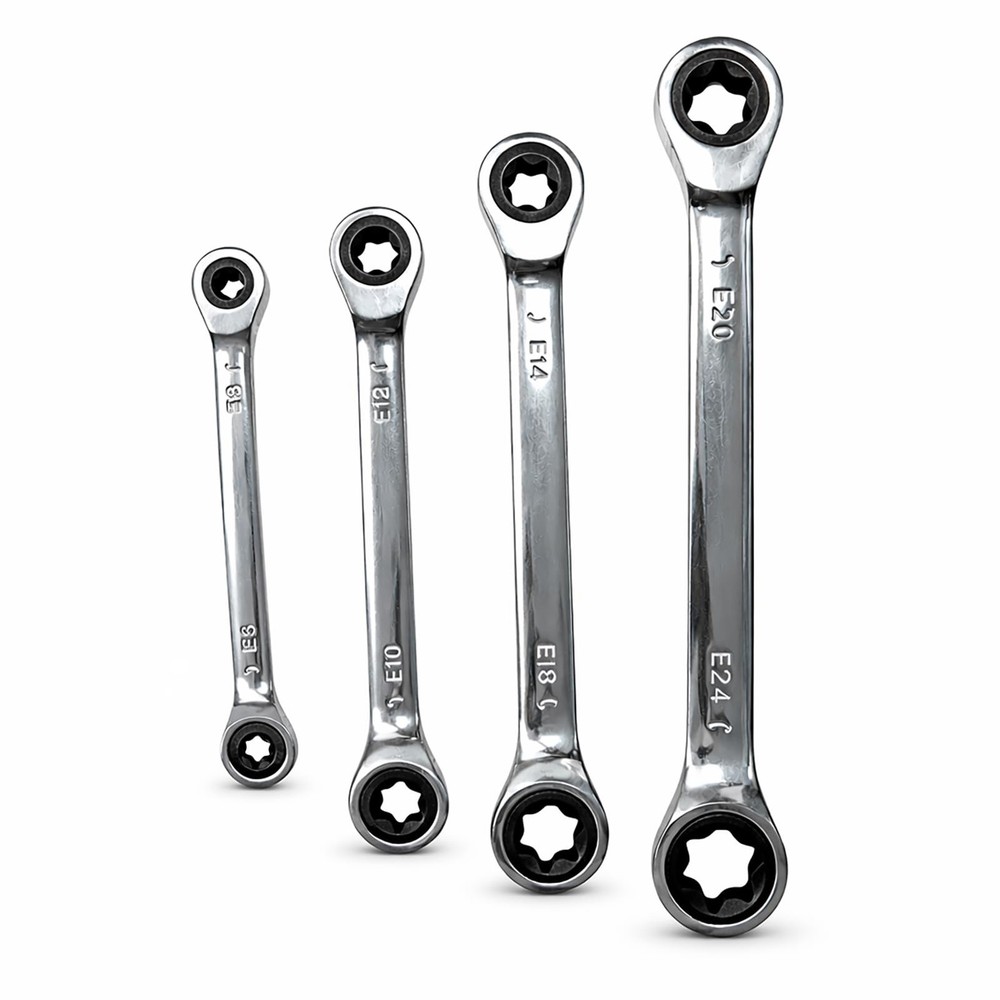 E-Torx Double Box Ratcheting Wrench Set, 4 Sets 72-Tooth Dual Head E6 E8 E10 ...