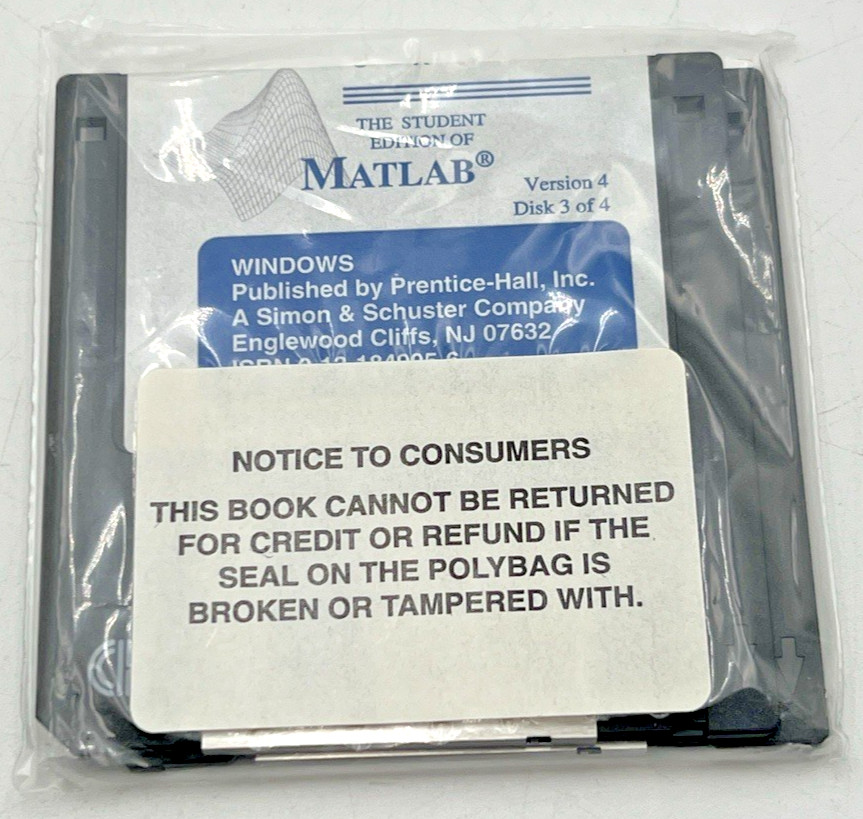 MATLAB VERSION 4 MICROSOFT WINDOWS, OPEN BOX, SEALED 3.5" FLOPPY DISC PACKETS