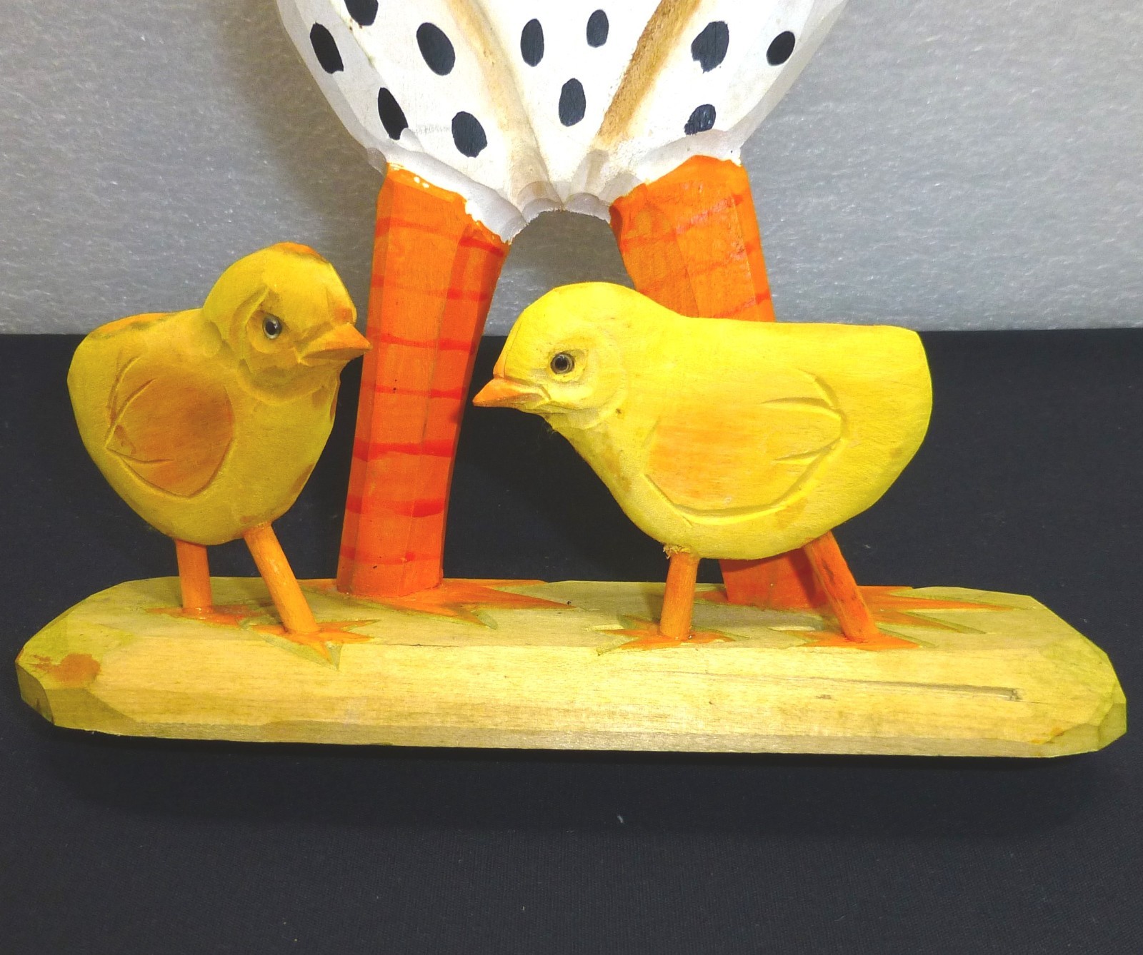 Vintage large folk art carved wood rooster chicken chicks figurine art old farm