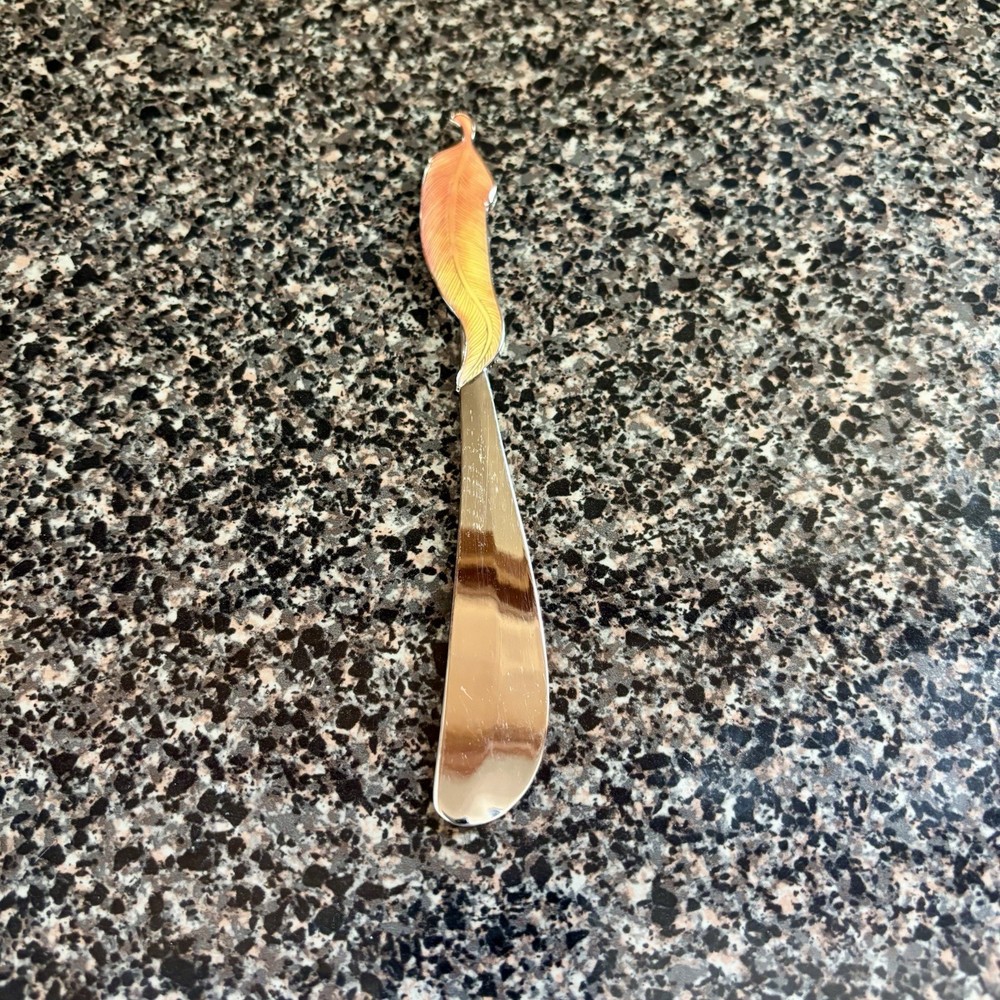 Feather Butter Knife Spreader, Enameled Feather Handle