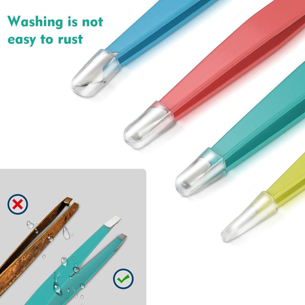 HAWATOUR Tweezers Set, 4Pcs Eyebrows for 4 Count, Multicolored