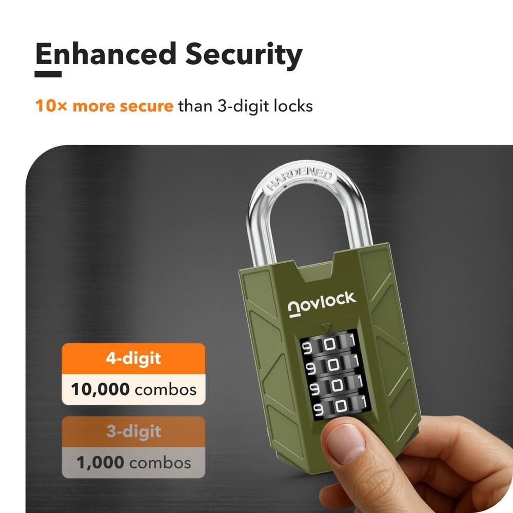 Combination Lock for Locker, 4-Digit Padlock with Code for Gym, School, Home ...