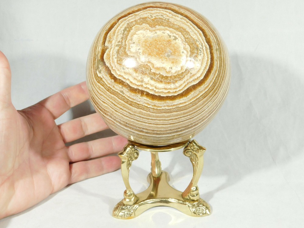 Sphere Display Stand Large Size Scroll Design Polished Brass Color