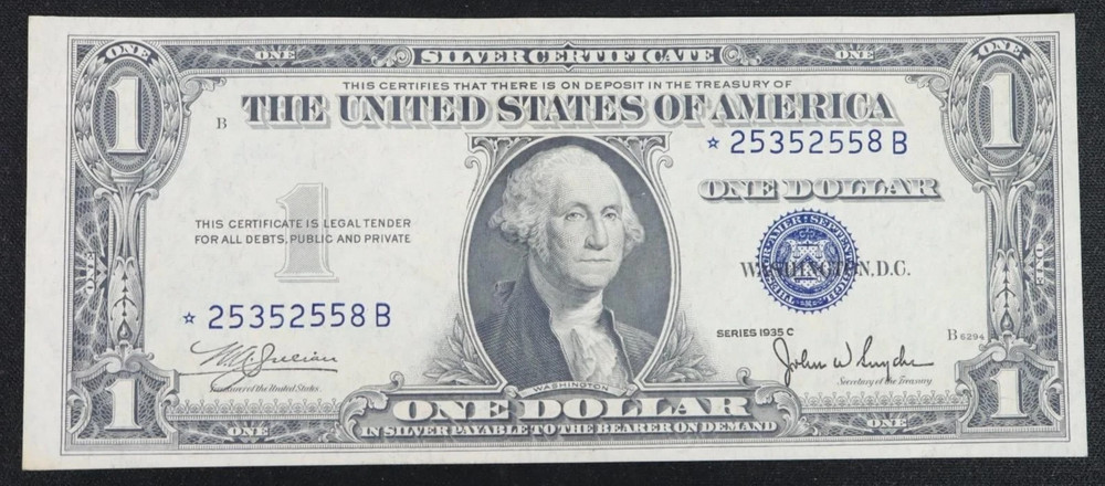 1935C Silver Certificate star note$1 Blue Seal Gem Uncirculated misaligned error