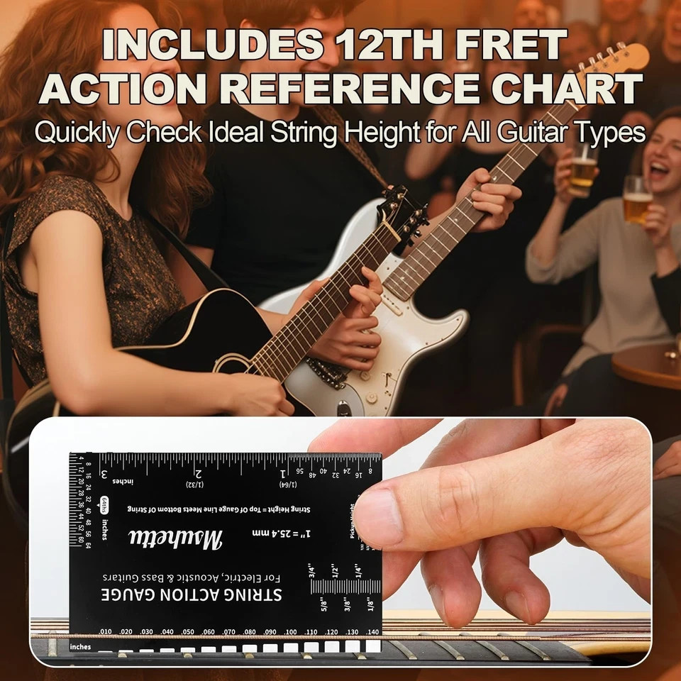 String Action Gauge Ruler, Upgraded Guitar Height Black (Etched)