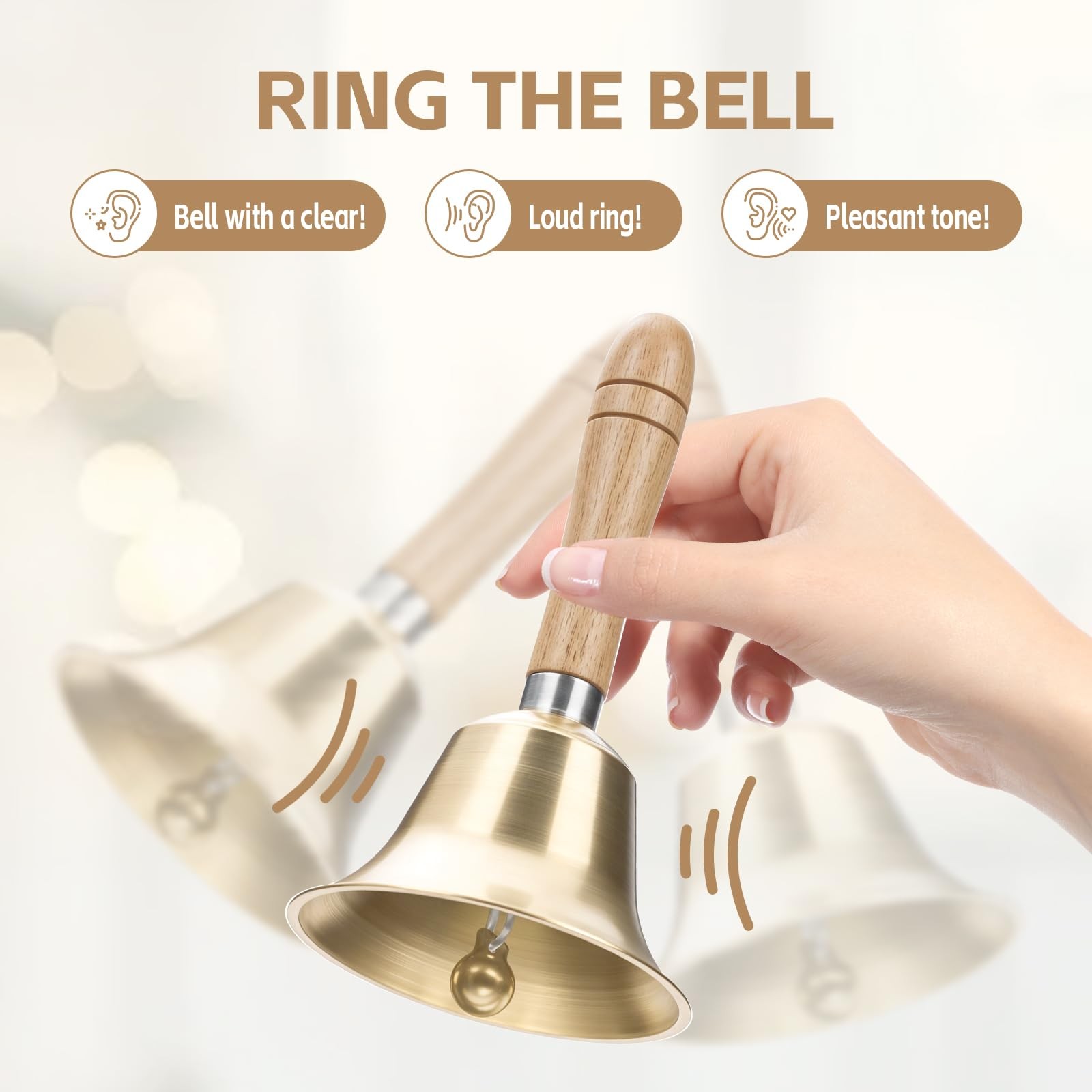 Super Loud Hand Bell - Solid Brass Call Bell for Elderly at Home,Wedding, Animal