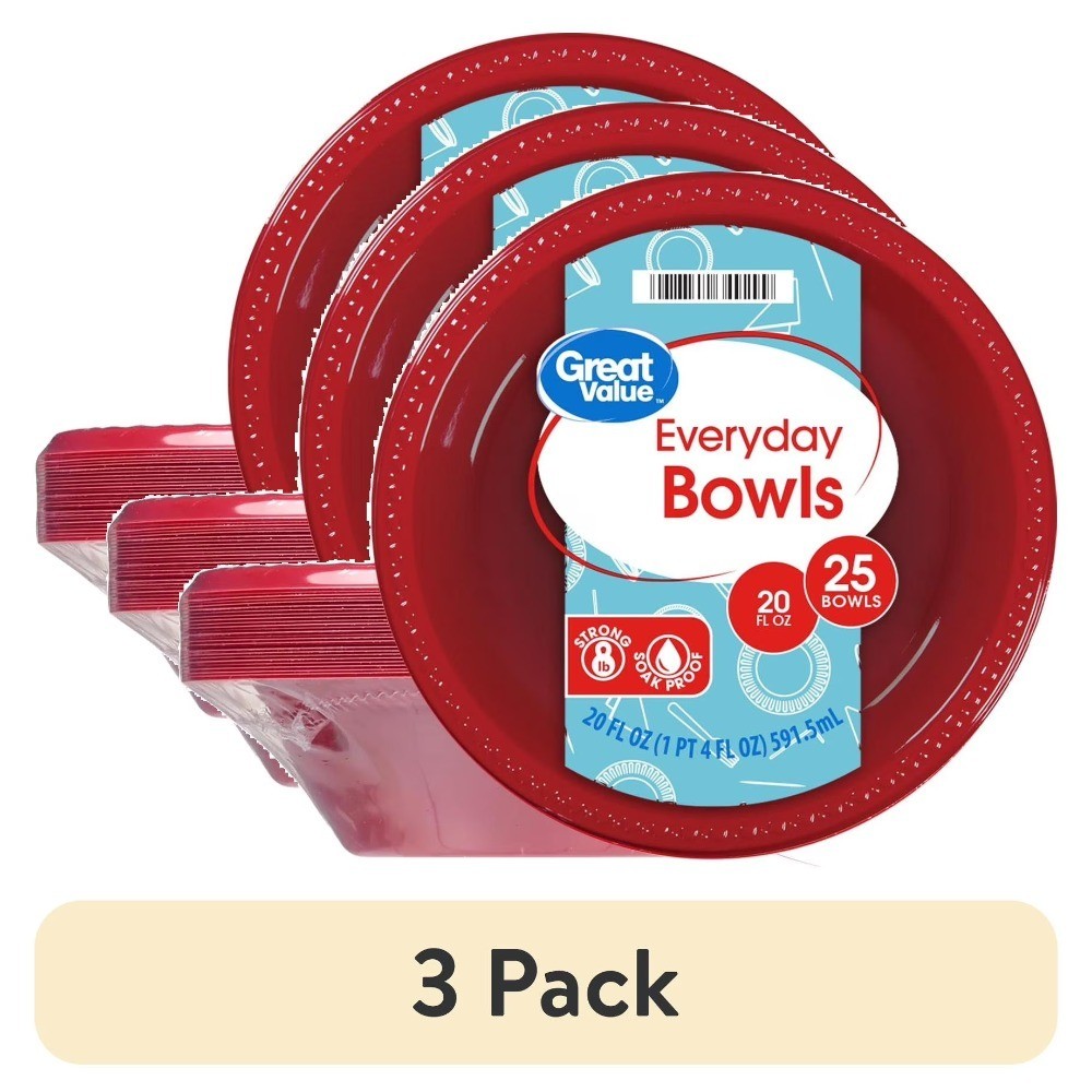 Everyday Disposable Plastic Bowls Red 20 oz 25 Count 3 Pack