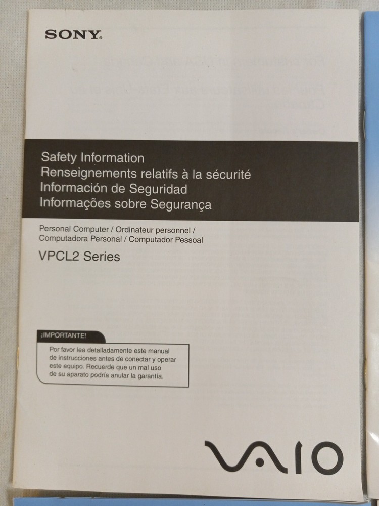 SONY VAIO VPCL2 Series PC Personal Computer START GUIDE, INFO GUIDE, & SAFETY