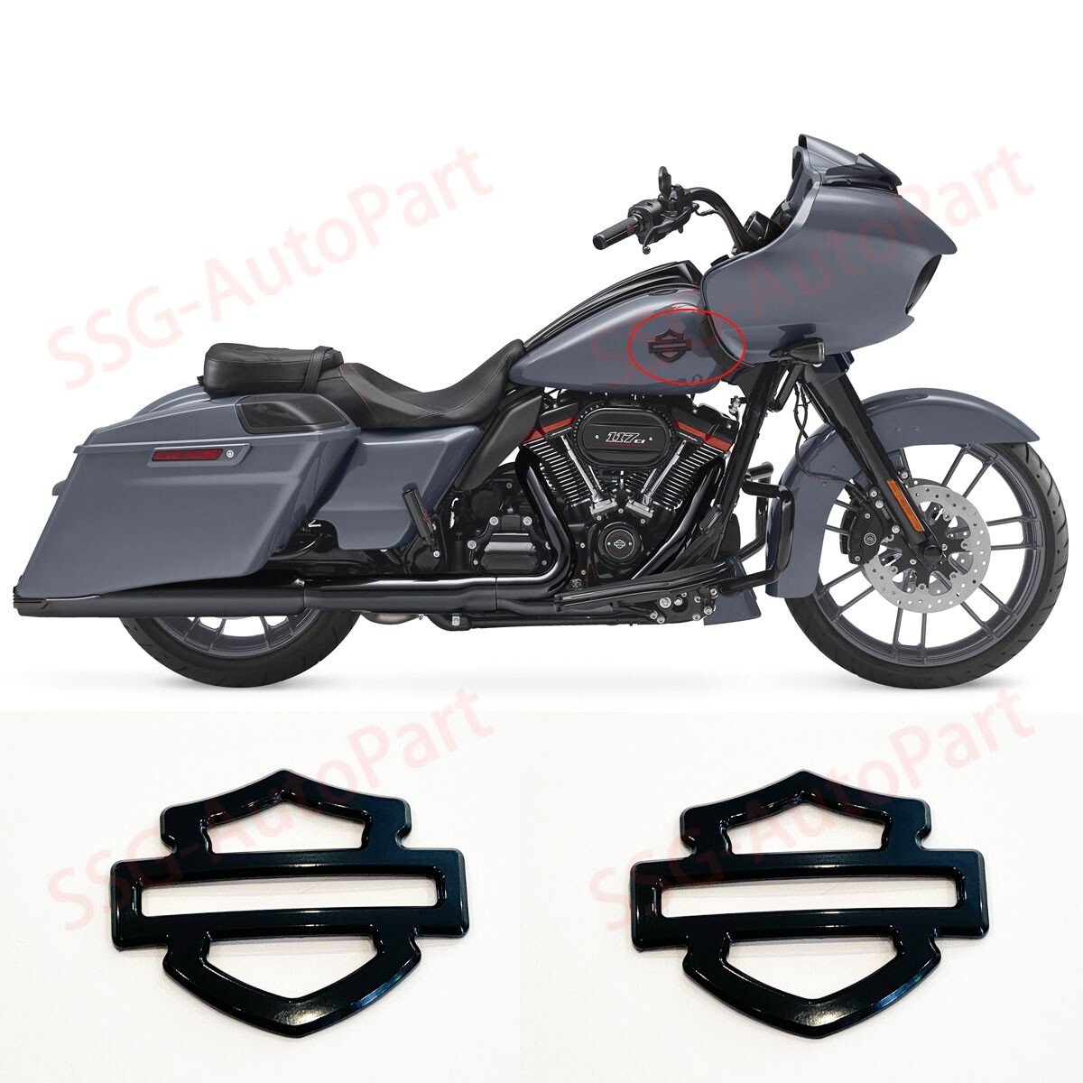 2x METAL Gloss Black Harley CVO Custom Metal Tank Emblems Show Gloss Finish
