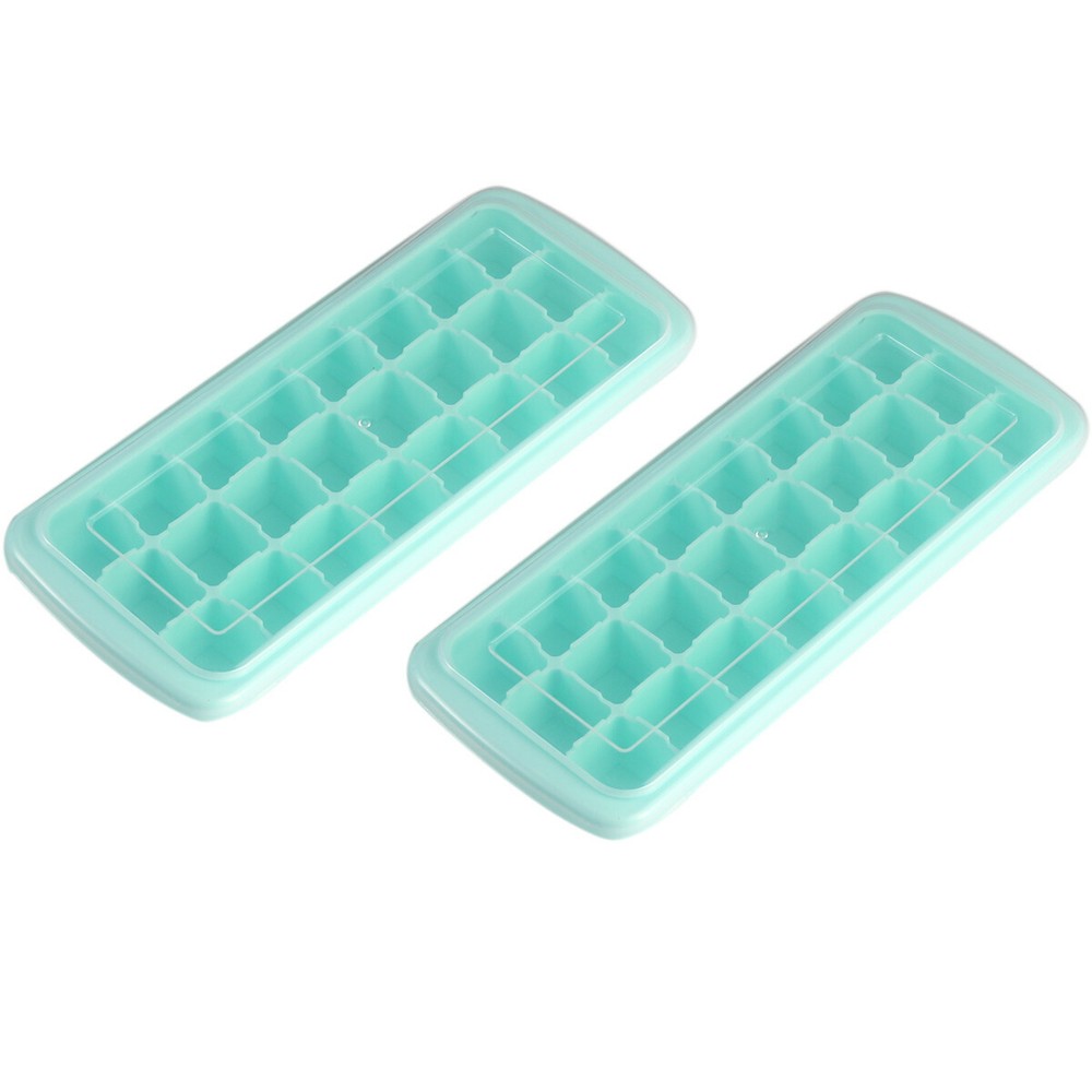 2 Pack Silicone Ice Cube Trays Flexible and Easy Release 24 Ice Cube Molds Safe
