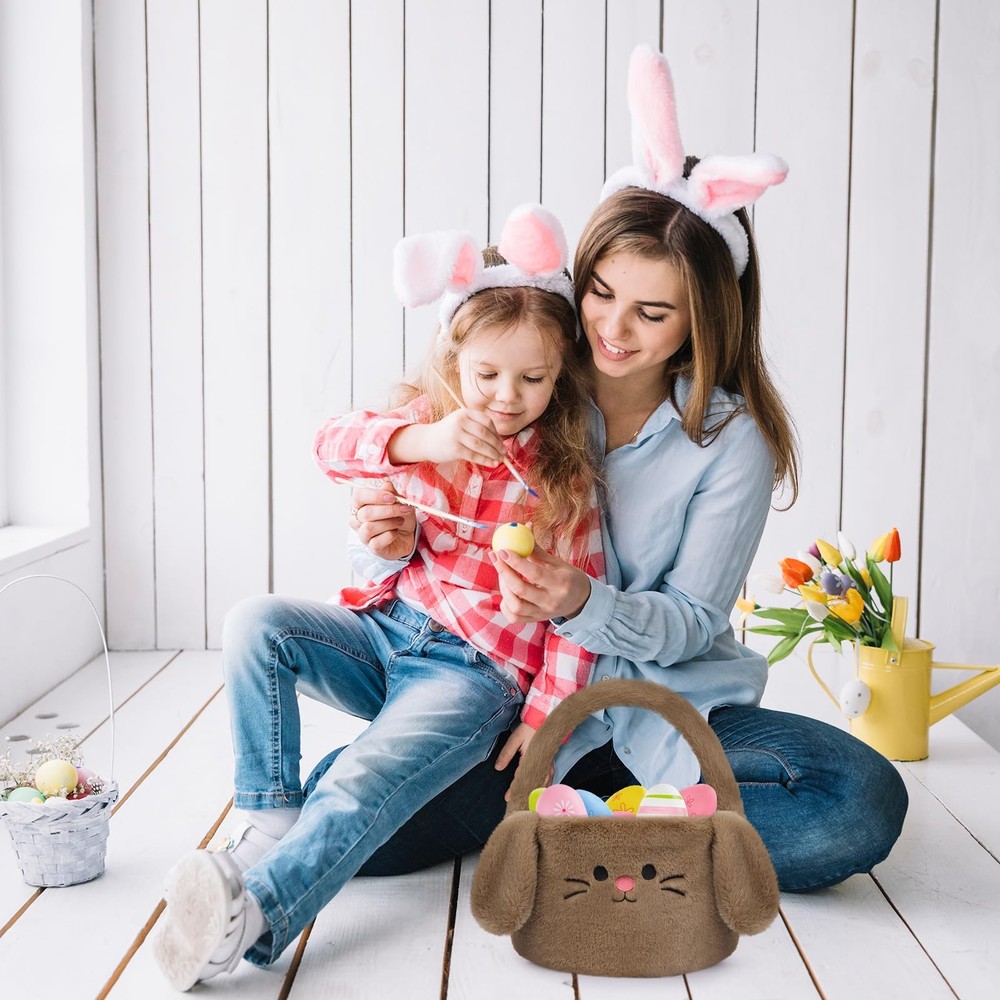 KOPHINYE Easter Baskets for Kids, Brown Bunny Easter Basket with Handle, Cute...