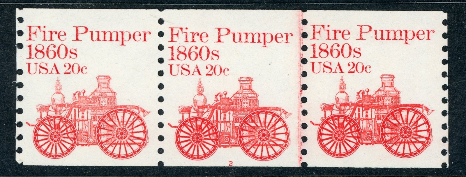 USA 1981 Fire Pumper 20¢ Plate Number Strip PNS Plate #2 Scott #1908 MNH Y986