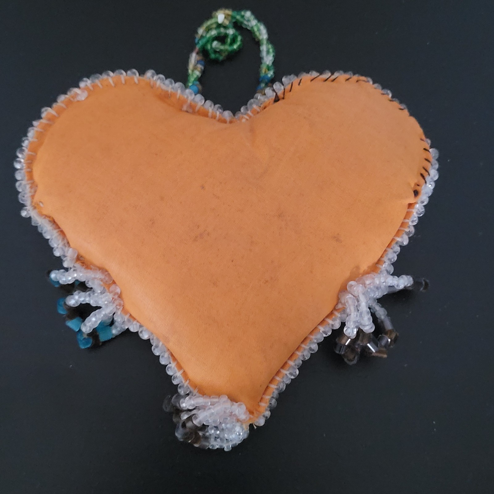 Antique 1903 Native American Beaded Heart Shaped Pillow Iroquis 5.5" x 5"