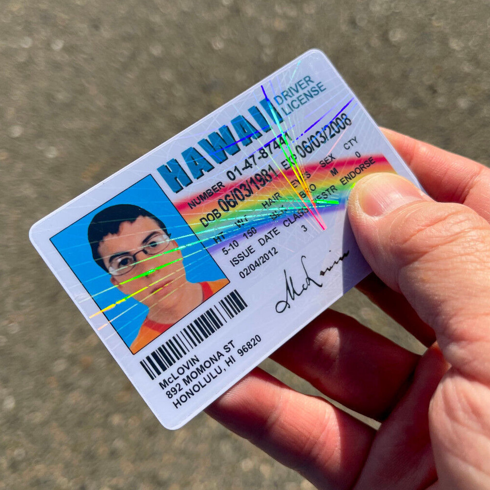 🌈🤓 McLovin ID CARD Movie Superbad Mc Lovin with "HOLOGRAM" 🌈🤓