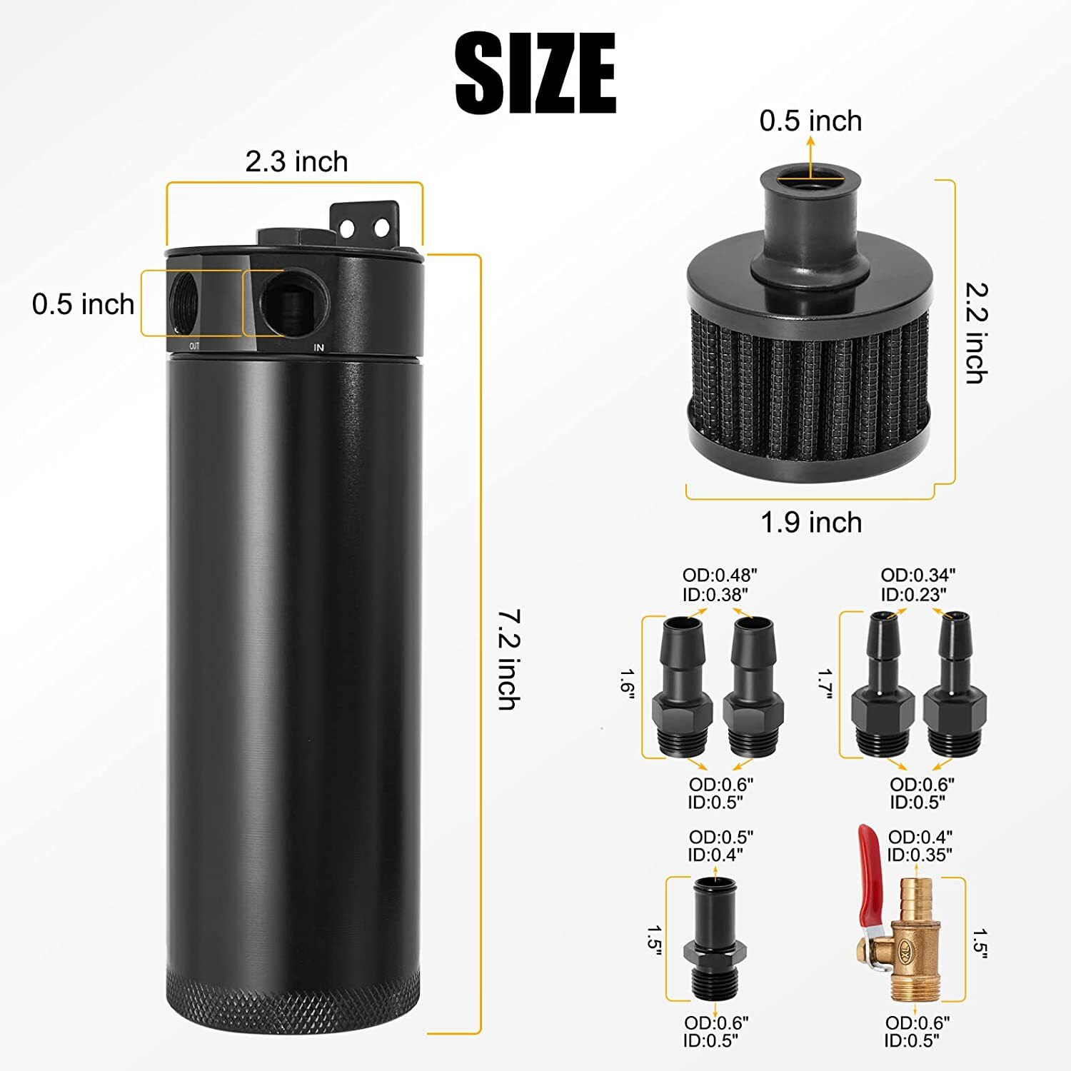 Universal Aluminum Oil Catch Can Kit Reservoir Baffled Tank with Breather Filter