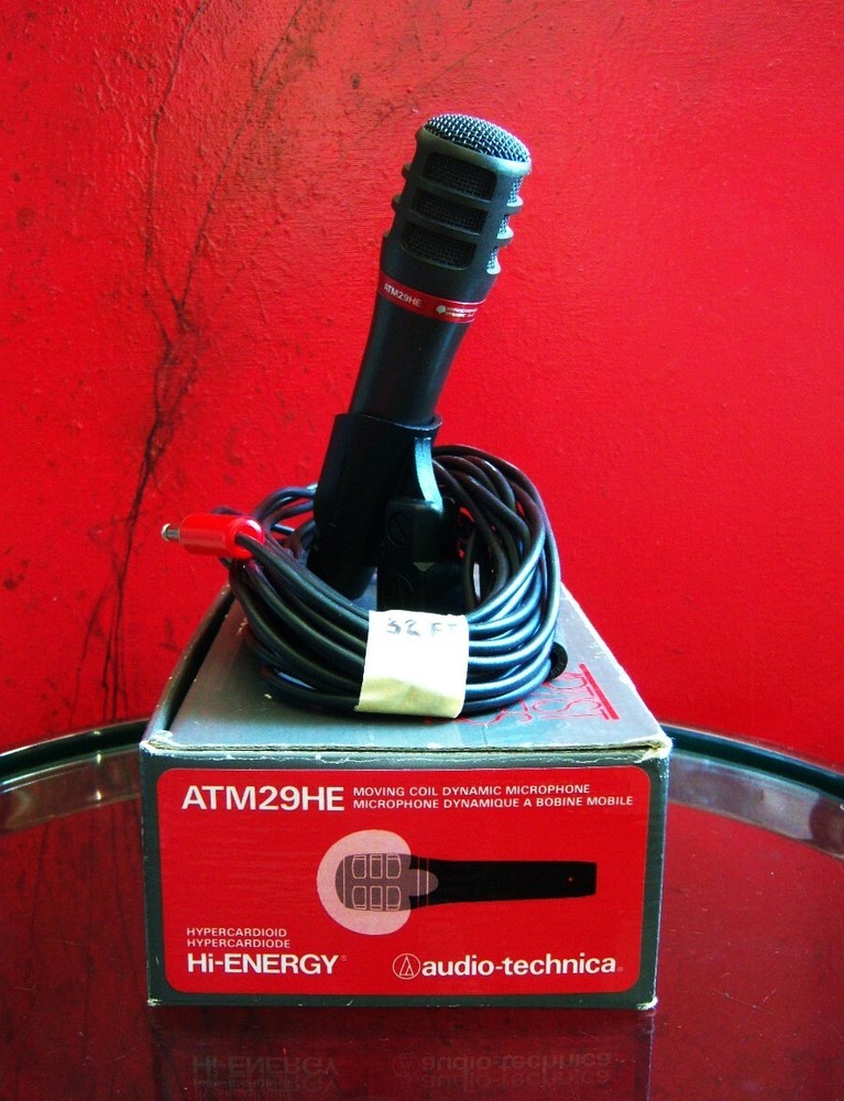 Vintage 1990's Audio Technica ATM29HE dynamic hyper cardioid microphone w extras