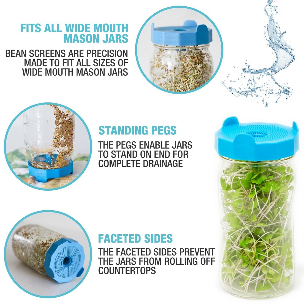 Masontops Bean Screen Sprouting Seed Bundle - 2 Wide Lids & 2 Sprouting Mixes