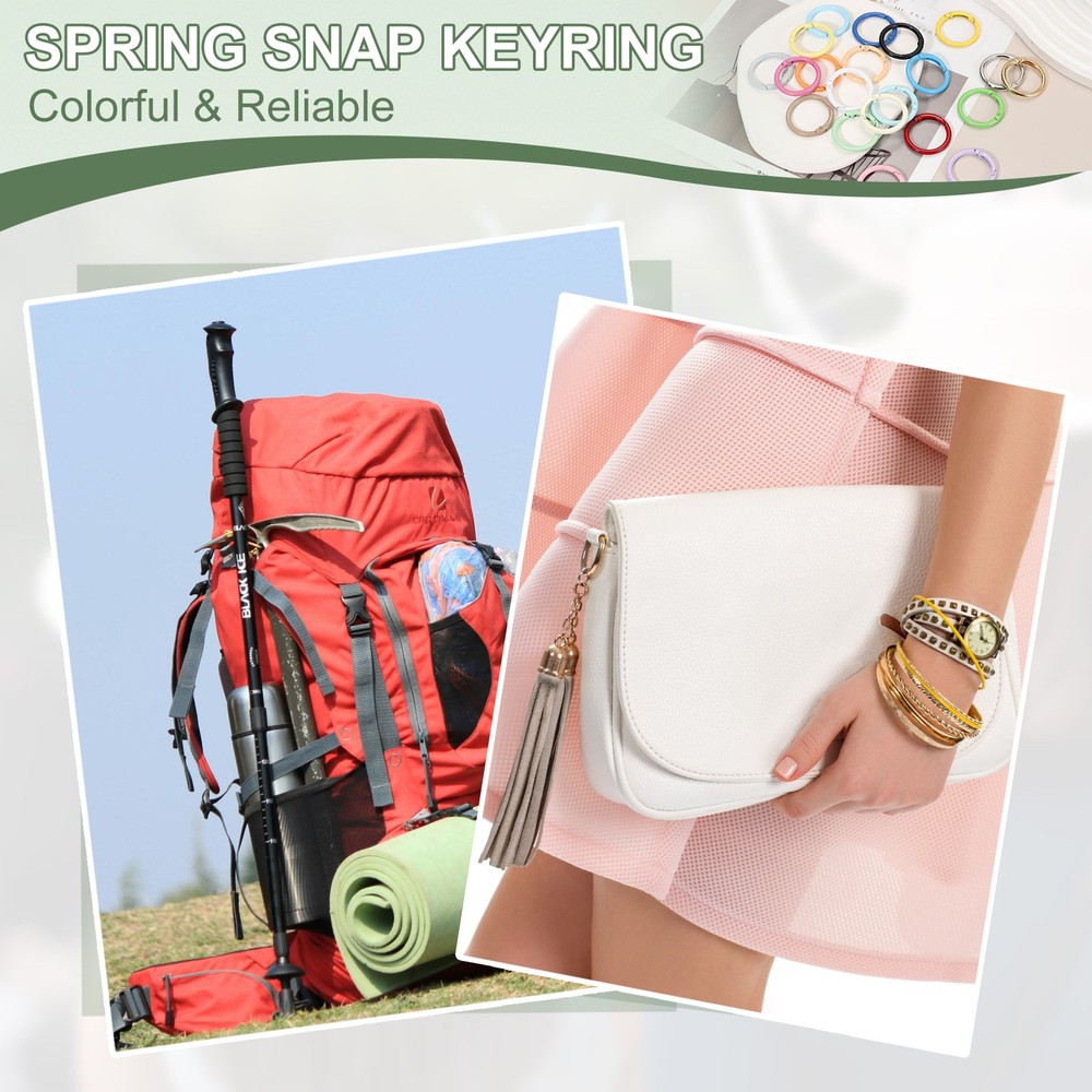 1" Spring O Rings, Spring Snap Keyring for Handbag, 12 Pack White