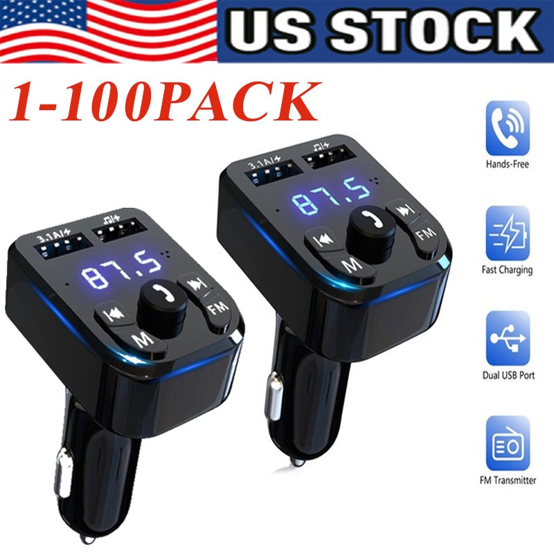 Bluetooth 5.0 Car Wireless FM Transmitter Adapter 2USB PD Charger Hands-Free Lot