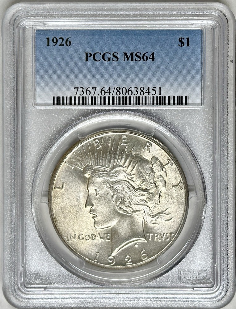 1926 PEACE SILVER DOLLAR PCGS MS64