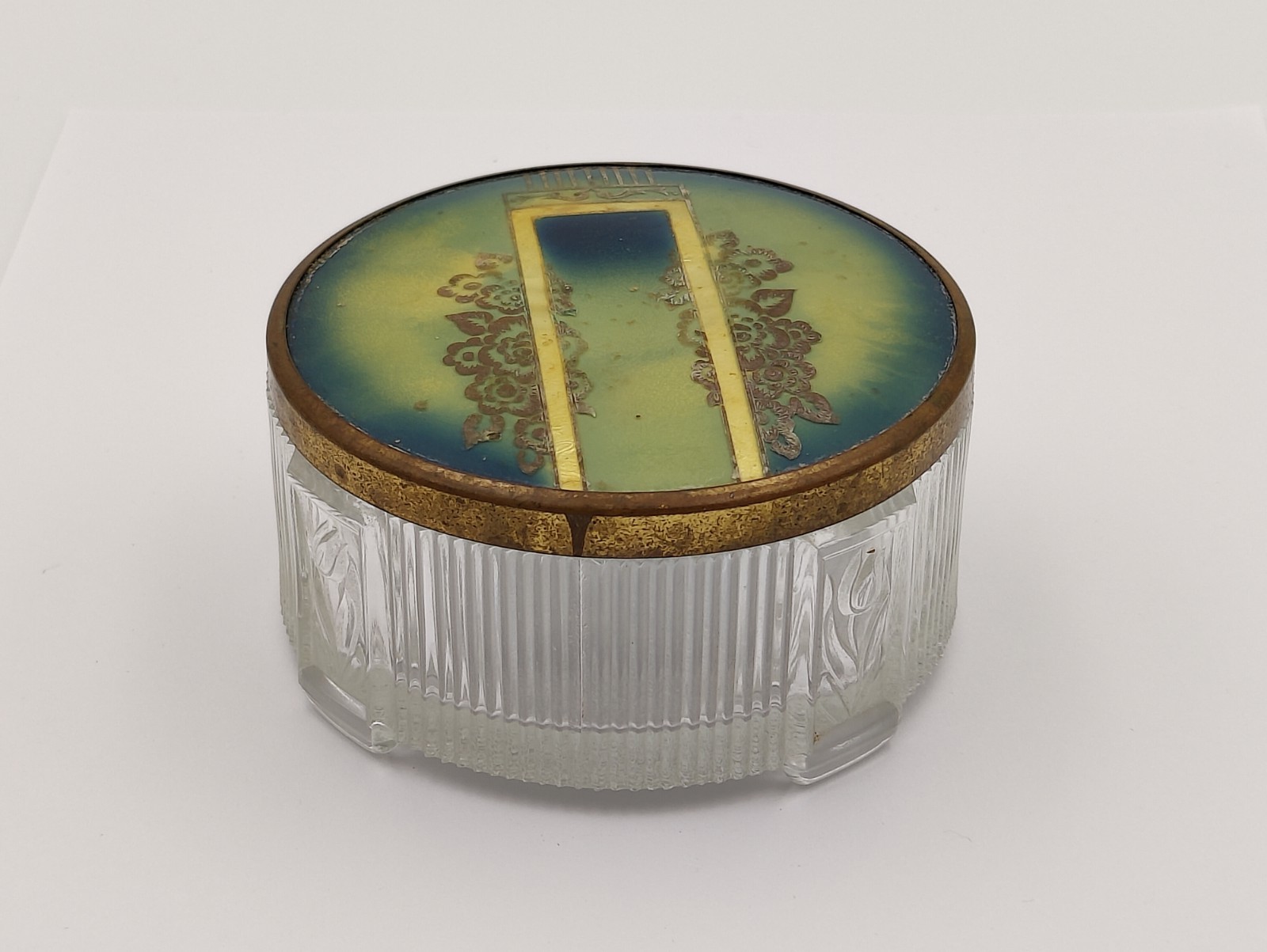 Antique Vanity Glass Powder Jar 3.5"D x 2"H