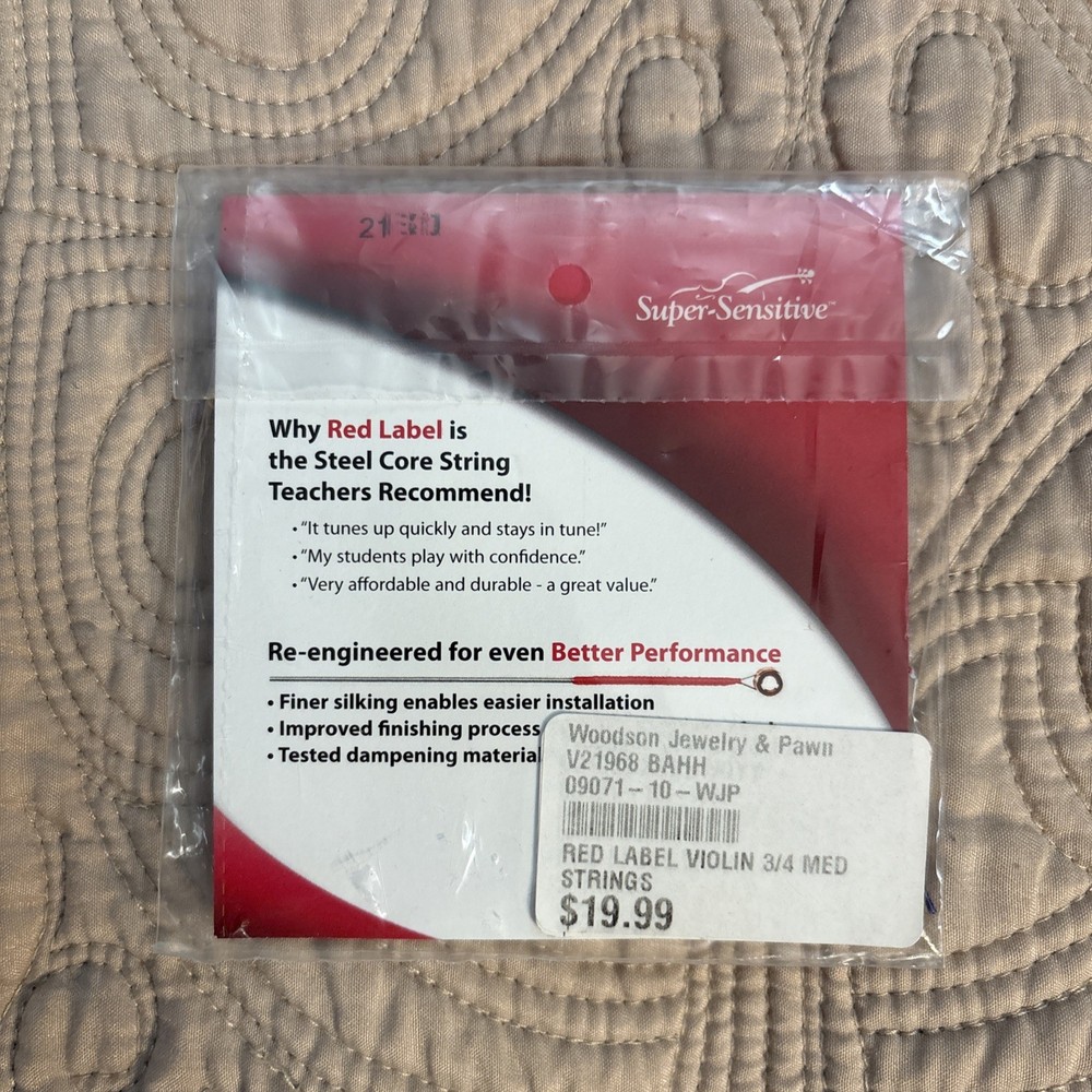 Super-Sensitive 2105 Red Label Violin String Set - 3/4 Size - Medium Gauge