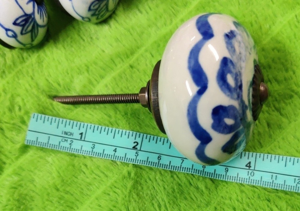8 Vintage Drawer Knobs Pulls Ceramic Cobalt Blue White Floral