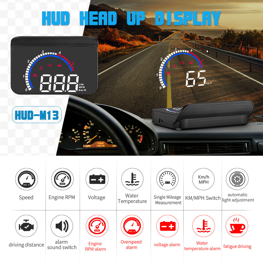 Car OBD HUD Head Up Display Projector Digital Speedometer Overspeed Warning M13