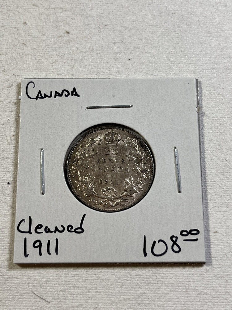 1911 Canada 25 Cents Silver Coin Cleaned
