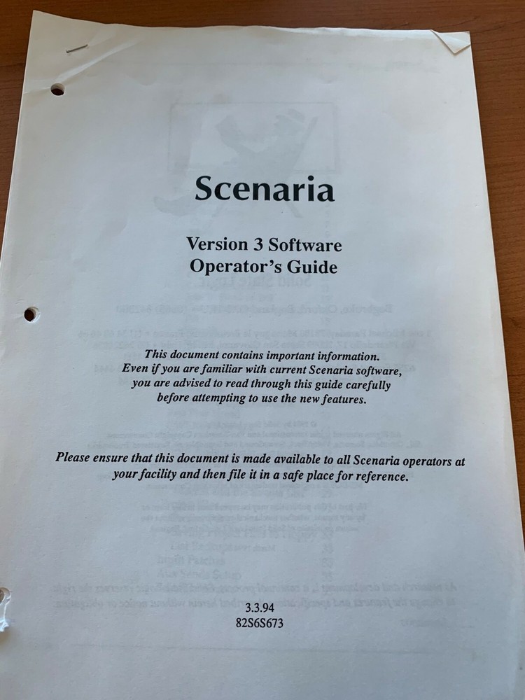 SSL Scenaria Version 3 Software Operator's Guide Solid State Logic 82S6S673