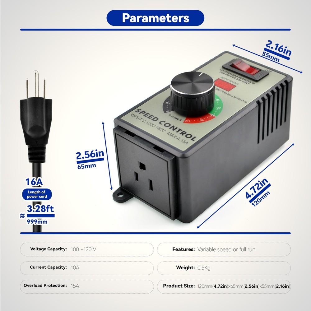 Motor Speed Controller AC 120V 15A Variable Adjuster for Electric Fan Router ...