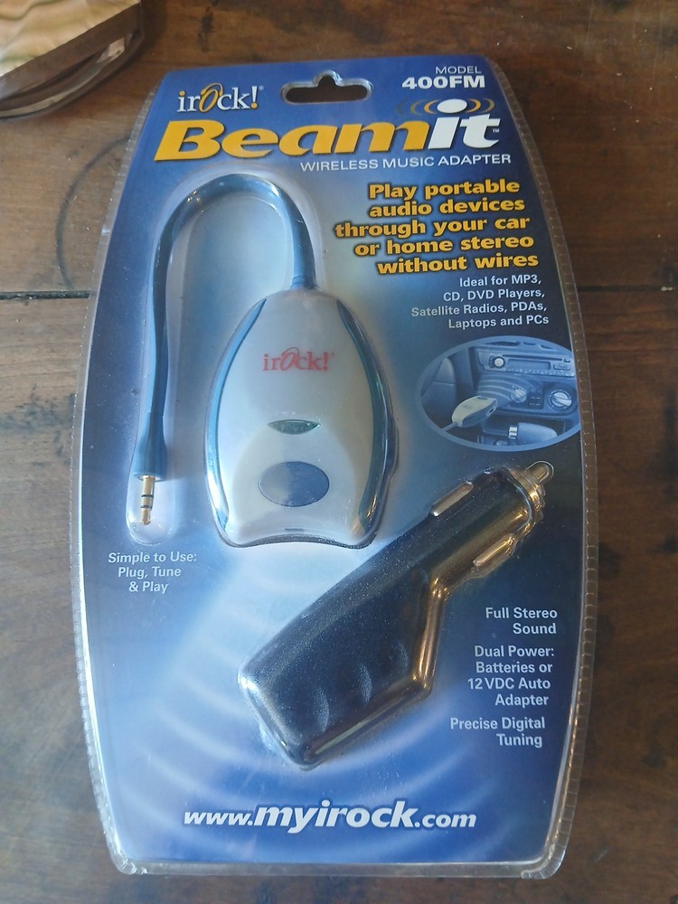 New! iRock! Beamit Wireless Music Adapter, 400FM, FM Transmitter, Car Home MP3