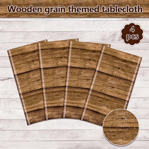 4Pcs Wood Tablecloth Rustic Table Covers, Rectangular Table Decoration Brown
