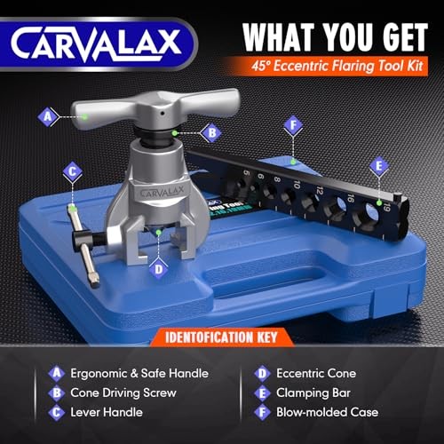 45° Eccentric Flaring Tool Kit for Copper, Brass, and Single Bar Metric