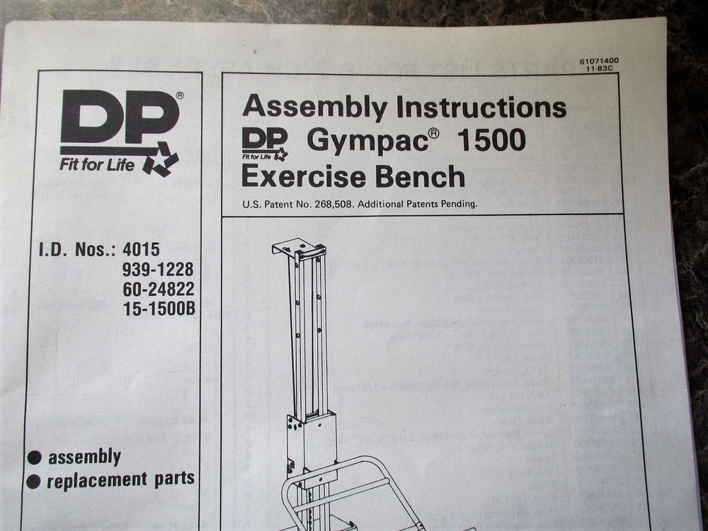 DP GYMPAC 1500 WEIGHT LIFTING EXERCISE MACHINE ASSEMBLY INSTRUCTIONS MANUALS