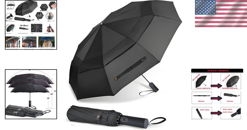 54" Folding Golf Umbrella, Double Canopy Windproof, Auto Open, Rain Gear